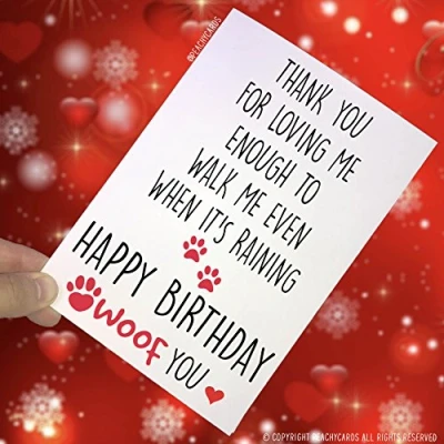 Image of Happy Birthday Cards, Mum Dad Dog Walker Card, Card from The Dog, Woof You, Funny, Love Novelty PC144