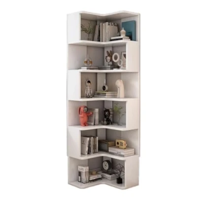 Image of Corner Shelf Stand Rack 6 Tier Wood Bookshelf Bookcase Display Storage For Living Room Shelves Stand(Color:White)