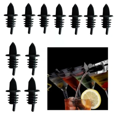 Image of Chabrias Ltd Free Flow Pourers Black Pack of 12 Freeflow Plastic Pourer for Spirits, Juices, Syrups &amp; Oils Conical Wine Spout Stopper with Air Tube Alcohol Pouring Bars, Restaurants, Kitchen