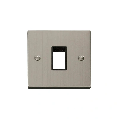 Image of Click Deco 1 Gang MiniGrid Single Aperture Unfurnished Plate Stainless Steel Black Inserts