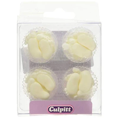 Image of 12 White Pairs of feet cake sugar decorations