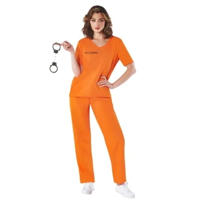 Image of Fun Shack Prisoner Costume Women Orange Jumpsuit Convict Halloween Costumes For Small