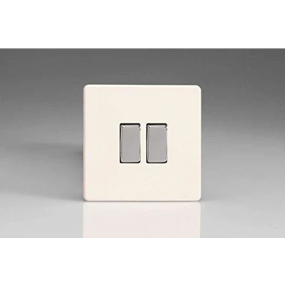 Image of Varilight Primed Ready to Paint Flat Plate Screwless 2 Gang Way 10 Amp Light Switch