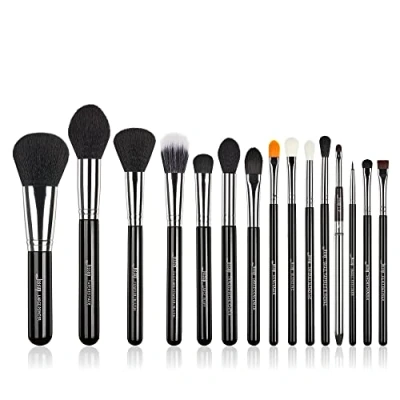 Image of Jessup Pro Makeup Brushes 15 Pcs Brush Set Cosmetics Make Up Powder Foundation Eyeshadow Eyeliner Blending Lip Tools (Black/Silver) T092