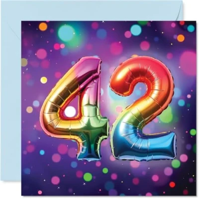 Image of 42nd Birthday Cards for Men Women Rainbow Foil Balloon Happy Card 42 Year Old Man Woman Husband Auntie Daughter Wife, 145mm Bday Greeting