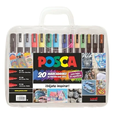 Image of Posca UNI Briefcase Pack of 20 Acrylic Paint Markers
