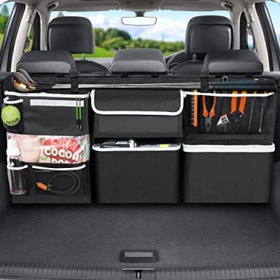 Image of Oasser Car Boot Organiser, Storage with 8 Different Functional Back Seat Bags, Tidy for SUV Truck MPV VAN Large, Black (E6A)