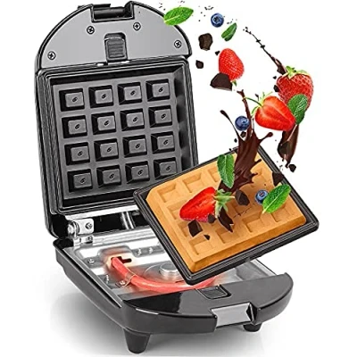 Image of Duronic (Renewed) 2 in 1 Single Waffle Maker and Mini Grill Detachable Interchangeable Plates 520W Non Stick Compact Snack Toasties, Eggs, Grilled Meats