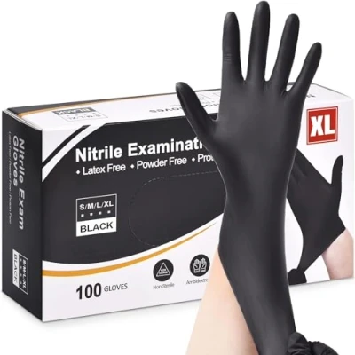 Image of Black Nitrile Disposable Gloves Latex Free, Powder Exam Gloves, Disposable, Surgical, Cleaning, Food Extra Strong, Multi Purpose (XL)