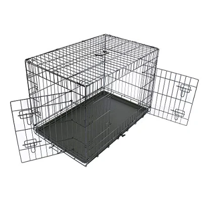 Image of Greenbay Dog Crates Double Doors Foldable Metal Pet Puppy Cage with Tray Training Traveling Crate Medium (30 Inch)