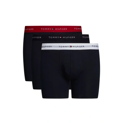Image of Tommy Hilfiger Men’s 3 Pack Cotton Boxer Briefs, Multicolor (Primary Red/White/Desert Sky), S
