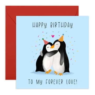 Image of Central 23 Happy Birthday Husband Card Forever Love Sweet Cards For Men Women Penguin Gifts Wife Boyfriend Girlfriend Romantic Him Comes With Stickers