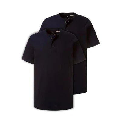 Image of JP 1880 Men&#039;s Big &amp; Tall 2 Pack Slim Fit Cotton Henley Tees Navy X Large 708420 70 XL