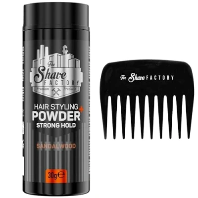 Image of The Shave factory hair Styling Powder Mattifying and Volumizing Powder, with comb types suitable for all areas of use, wax (Comb 041 &amp; Strong Hold 30gr)