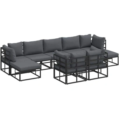 Image of Vidaxl Garden Sofa Set with Cushion Pillow 9 pcs Black Aluminium