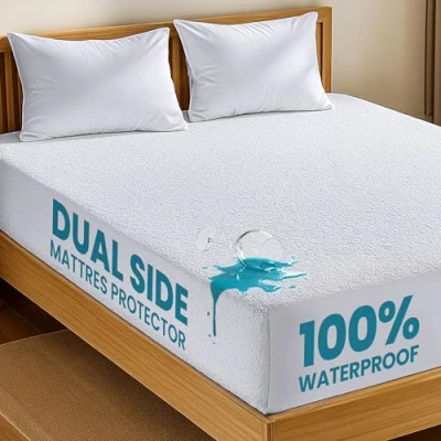 Image of Utopia Bedding Premium Waterproof Mattress Pad Hypoallergenic and Vinyl Free Fitted Protector with Knitted Skirt Jacquard Cover Breathable Cool Flow Technology (Queen)
