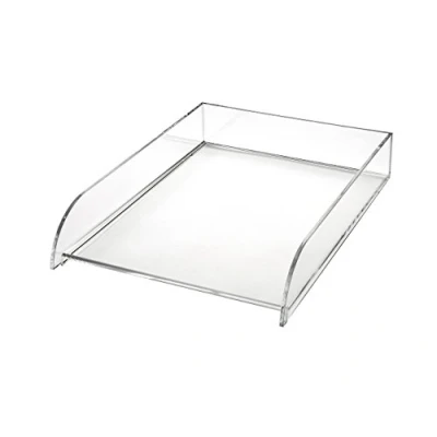 Image of OSCO Clear Acrylic Stacking Letter Tray A4 Easily Stackable Desk File Organiser Paper Storage Office Document Sorter Paperwork Filing No Risers Required H6 x W24.5 D33 cm