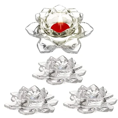 Image of GOLDEAL 4Pcs Lotus Candle Holders, Tealight Tea Light Votive Holders Bulk, Clear Glass Holder for Table Centerpiece, Wedding, Party, Home Decor(4 PCS)