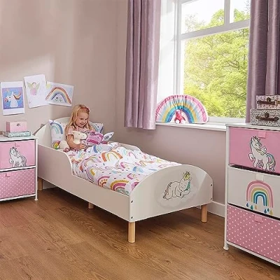 Image of Liberty House Toys Kids Toddler Bed Unicorn, Engineered Wood, White, H68 x W74 L144cm