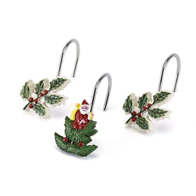 Image of Spode Shower Curtain Hooks, Holiday Bathroom Decor, Set of 12 Christmas Tree Collection