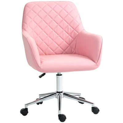 Image of Vinsetto Office Desk Chair, Leather Feel Fabric Computer Swivel Chair with Rolling Wheels and Adjustable Height for Home, Pink