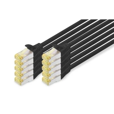 Image of DIGITUS LAN cable Cat 6A 2m 10 pieces RJ45 network S/FTP shielded Compatible with 6 &amp; 7 black