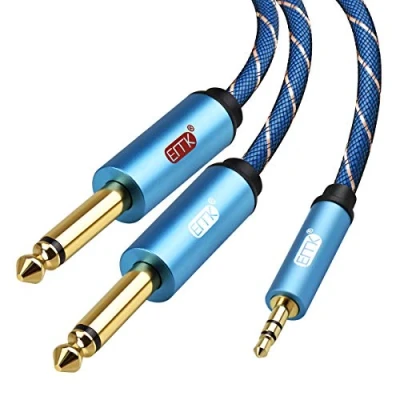Image of EMK AUX 3.5mm to Dual 6.35 Splitter Cable Mono 6.35mm Stereo Jack 3.5 Cord for Cell Phone, PC, TV, Speaker L and R Channel (5m)