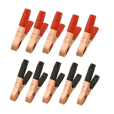 Image of Newsfana Metal Alligator Clips Terminal Test Clamps 50A Electrical Battery Crocodile Clamp Copper Plated Insulated 10 Pack