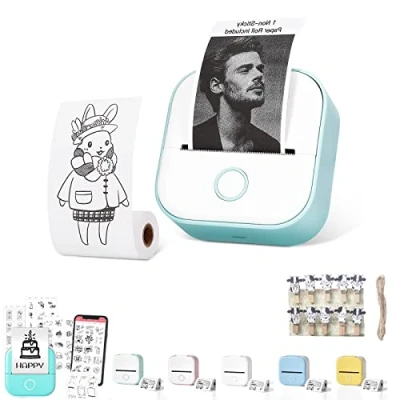 Image of Chagoo Mini Pocket Printer Inkless, Inkless Printer, Portable Instantly Sticker Thermal Wireless Bluetooth Photo Diy Scrapbook (Green White)
