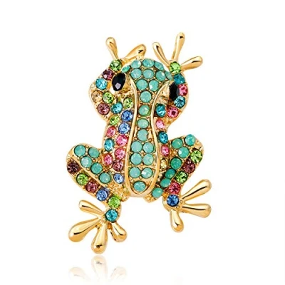 Image of Brooch Pins for Women, Enamel Crystal Animal Insect Pin Lapel Large Safety (Frog)