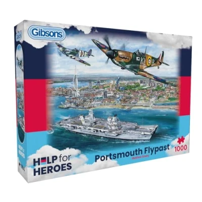 Image of Gibsons Portsmouth Flypast 1000 Piece Jigsaw Puzzle Military Sustainable for Adults Premium 100% Recycled Board Great Gift Games