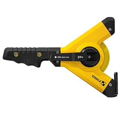 Image of Stabila Frame Tape Measure LBM 1000 Steel 30 m Measuring with Metric Scale and Nylon Wrap Coating Universal Hook Shatterproof MID Accuracy LBM1000 ST30 Black/Yellow