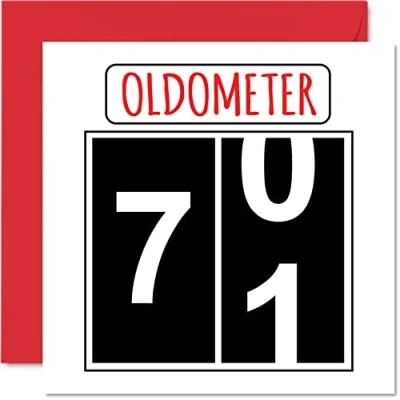 Image of Fun 71st Birthday Cards for Men Woman Oldometer Happy Card Dad Mum Great Grandad Grandpa Nanny Grandma Gran Uncle Auntie, 145mm x Greeting Cards,