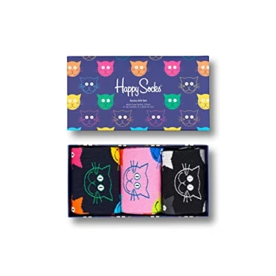 Image of Happy Socks Unisex Mixed Cat 3 pack Gift Set Socks, Multi, 11 Jul UK