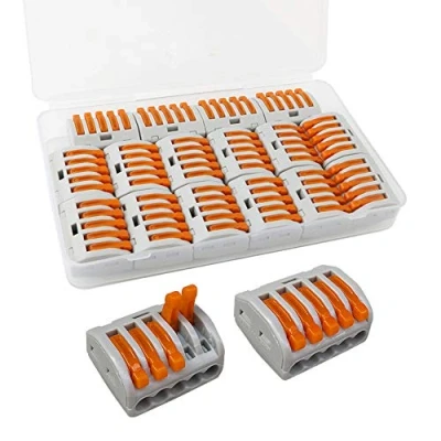 Image of QitinDasen 16Pcs Premium PCT 215 Lever Nut Wire Connectors, 5 Port Conductor Compact Quick Splicing Connector Cable Clamp Terminal Block Spring