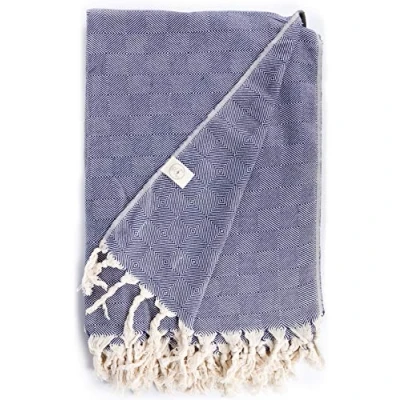 Image of Bersuse 100% Cotton Milas XXL Throw Blanket Turkish Towel Dark Blue