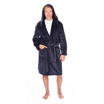Image of Pierre Roche Big &amp; Tall Men&#039;s Fleece Hooded Robe Winter Dressing Gown Sizes 3XL 5XL