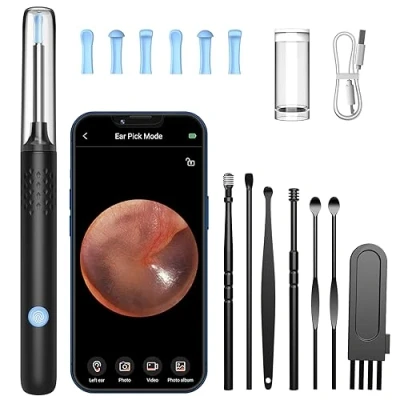 Image of LMECHN Ear Wax Removal, Cleaner with Camera, Removal Kit 1080P, Camera Otoscope LED Light, Cleaning for iPhone, iPad, Android Phones Black