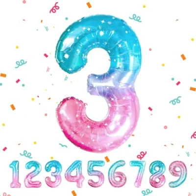 Image of Number 3 Balloons 3,Rainbow Balloon 40 Inch Giant Helium Foil for Boys Girls Party Decor Birthday Anniversary Graduation Decorations Supplies