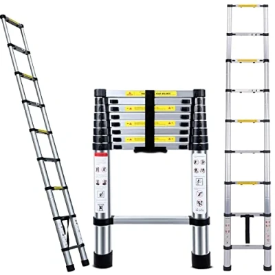 Image of DICN Telescopic Ladders 2.6M 8.5FT Aluminium Lightweight Portable Extendable 9 Step 330lbs Capacity for Multipurpose Home Garden DIY Builder