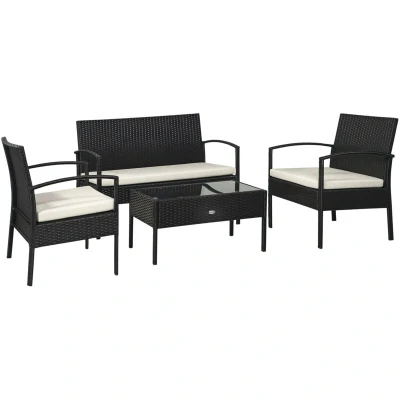 Image of Outsunny 4PC Rattan Sofa Bistro Set Outdoor Garden Patio Wicker Chairs Table Conservatory