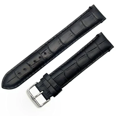 Image of Super Long XXL Padded Croc Grain Genuine Leather Watch Strap band 22mm Black Chrome (Silver Colour) Buckle