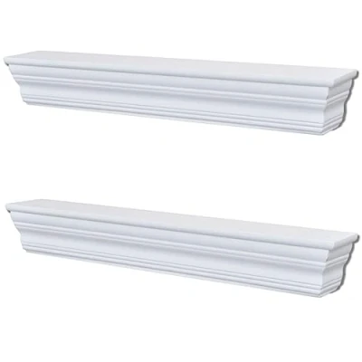 Image of vidaXL Wall Shelves Aaliyah (Set of 2, White) Baroque Style Floating for Living Room, Bedroom, Bathroom, Office Easy to Install, MDF Material, Modern Scandinavian Decor