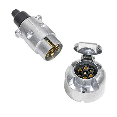 Image of TAEUYYM 7 Pin Trailer Metal Plug Socket, 12V Socket Waterproof Auto Lamp Connector, Apply to Truck RV Cars Boat Caravan (Aluminium Alloy)
