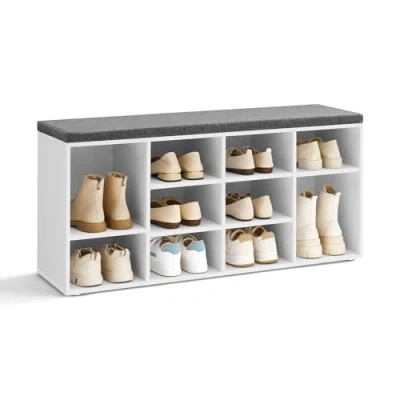 Image of VASAGLE Shoe Bench, Shelf, Storage Cabinet, 10 Compartments, with Cushion, for Entryway, 104 x 30 48 cm, Oak Colour LHS10NL