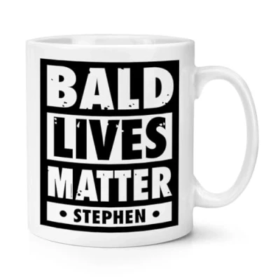Image of Personalised Bald Lives Matter 10oz Mug Cup Baldi Funny Grandad Dad Uncle Old Joke Rude Birthday OAP