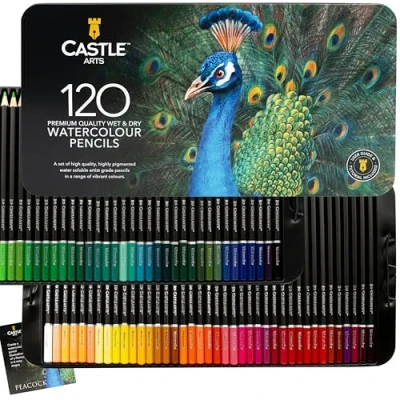 Image of Castle Art Supplies 120 Watercolour Pencils Set Quality Vibrant Pigments Draw and Paint at Same Time For Adult Artists Professionals Protected Organised in Presentation Tin