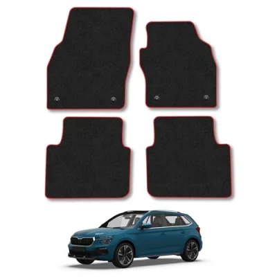 Image of Car Mats Compatible with Skoda Kamiq (2017 ) Tailored Fit Red Carpet Floor Set Accessory Custom 4 Pieces Anti Slip Backing &amp; Binding Trim Edge