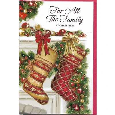 Image of Christmas Card For All The Family 15 x 23 Cm Stockings Design