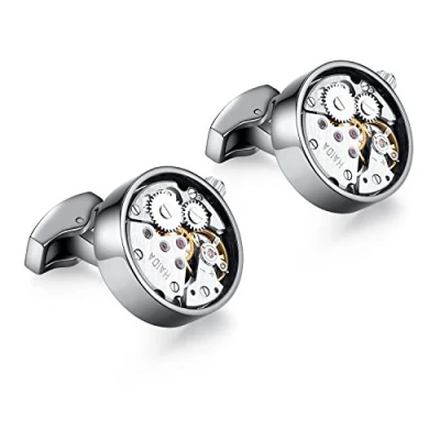 Image of HONEY BEAR Cufflinks for Mens Vintage Watch Movement Steampunk Rotatable Black